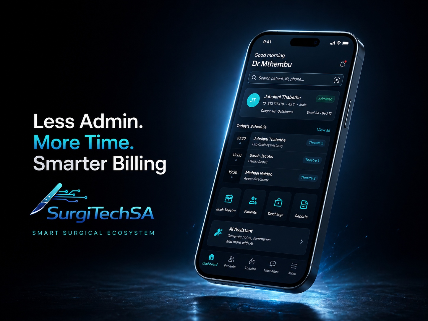 SurgiTechSA mobile app — surgical practice dashboard